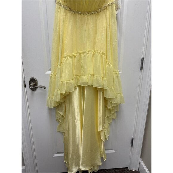 Mac Duggal Size 12 Yellow 68096 Beaded Strapless Ruffle High Low Gown Dress New - Picture 7 of 12